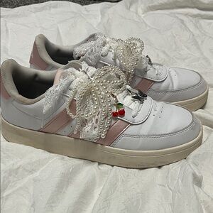 Women's White and Pink Adidas Shoes